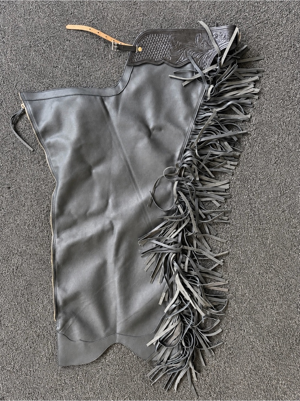 Fringed Leather Leg Chaps - Black